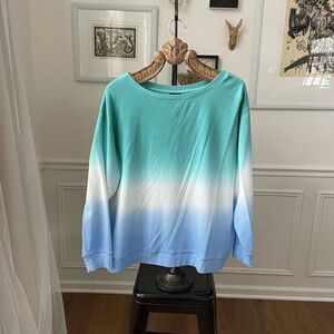 Splendid Thermal Dip Dye Shirt Sweatshirt Blue Green XL